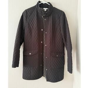 Women's J. Jill Black Quilted Lightweight Long Fall Spring Jacket Coat Sz Small